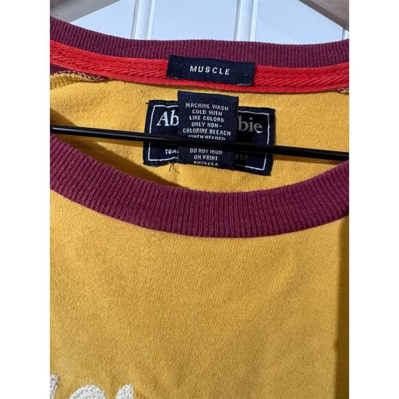 VTG Y2K Abercrombie Fitch Muscle Fit Raglan Long Sleeve Shirt XXL Gold Burgundy - Picture 10 of 11